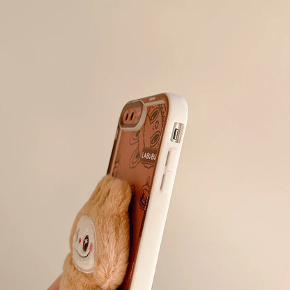 3D Cartoon Hello Kitty Capybara Fur Phone Case For iPhone 11 Bear Pocha Dog Hand Strap Soft Cover